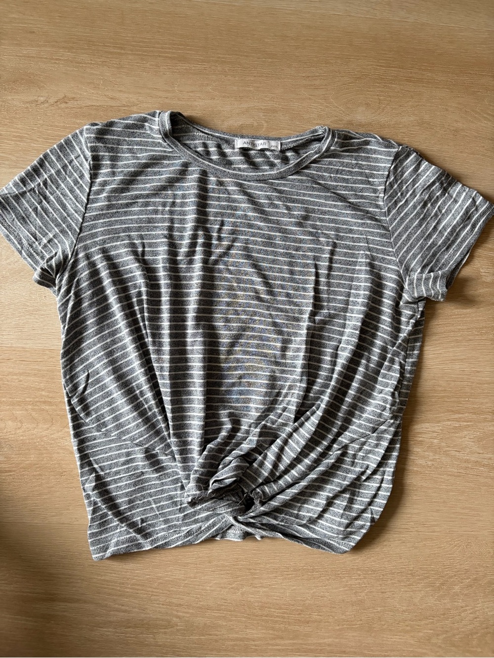 Antistar Grey White Striped Twist Front Tee XS